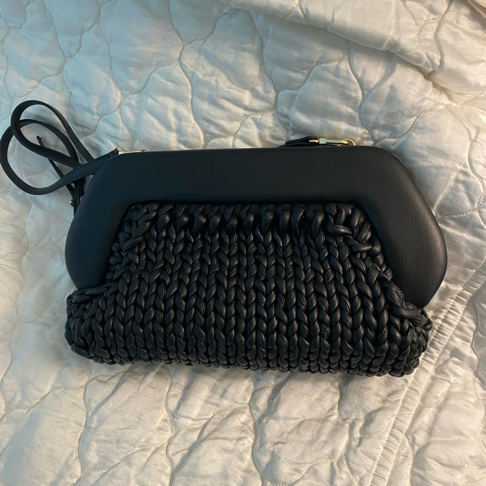 Black Woven Themoire Leather Clutch